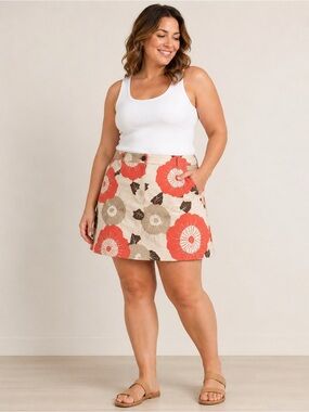 Croft & Barrow Floral Cotton Skort Size 16 NWT A-Line Coral Beige